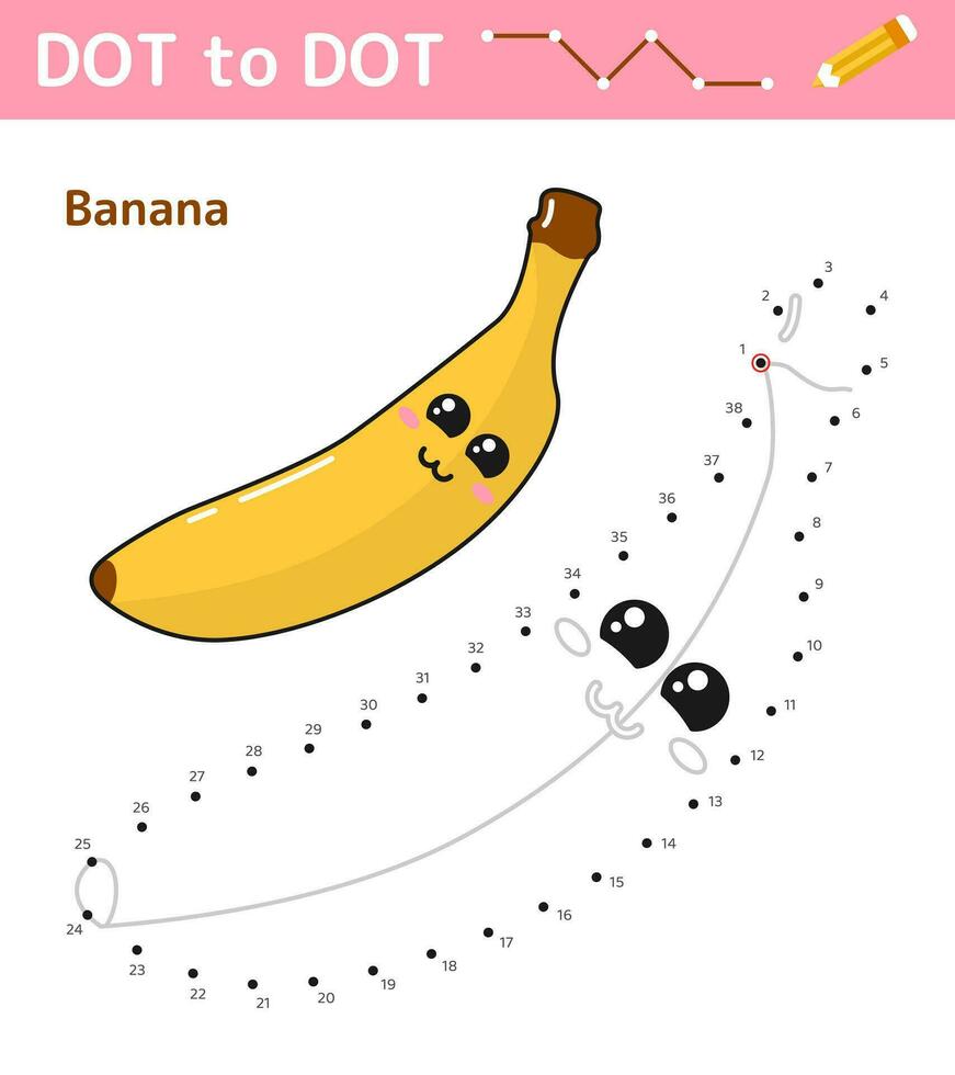 punto per punto. numeri gioco. formazione scolastica matematica gioco per bambini. disegno compito per bambini. colorato foglio di lavoro con carino cartone animato Banana. tempo libero Giochi. vettore illustrazione.