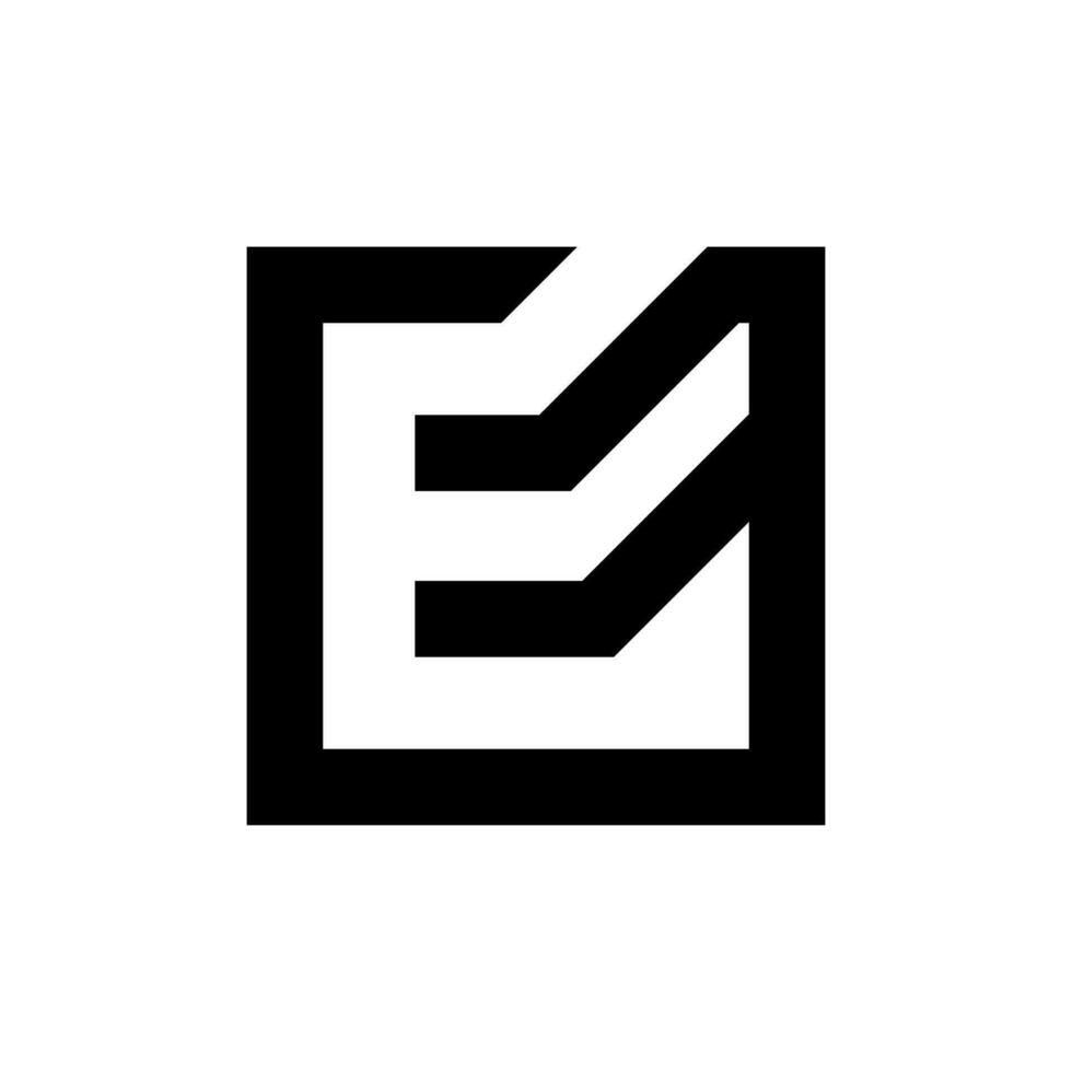 lettera e scatola forma logo design vettore
