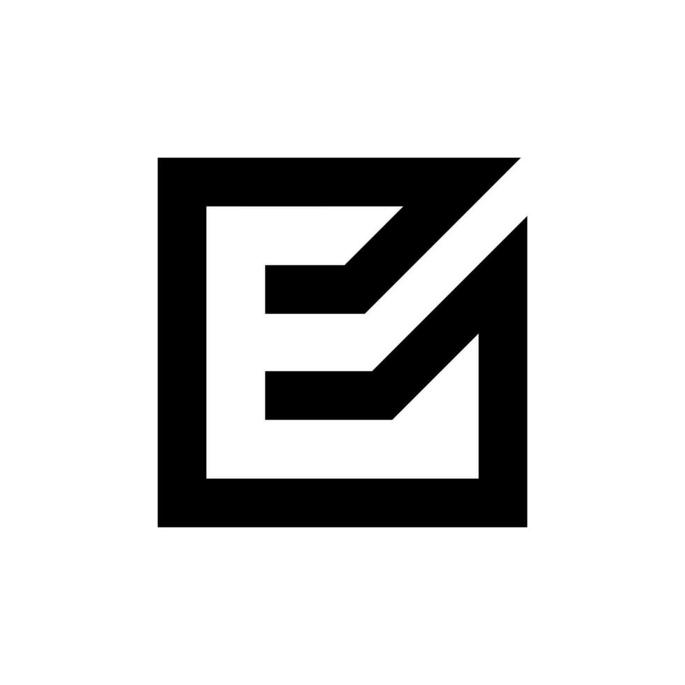 lettera e scatola forma logo design vettore