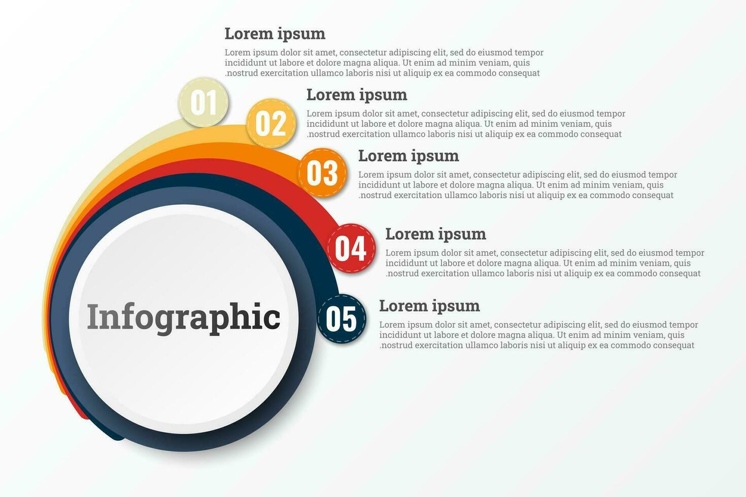 Infografica quello rapporti di il flusso di lavoro nel ogni passo con un' totale di 5 temi. vettore