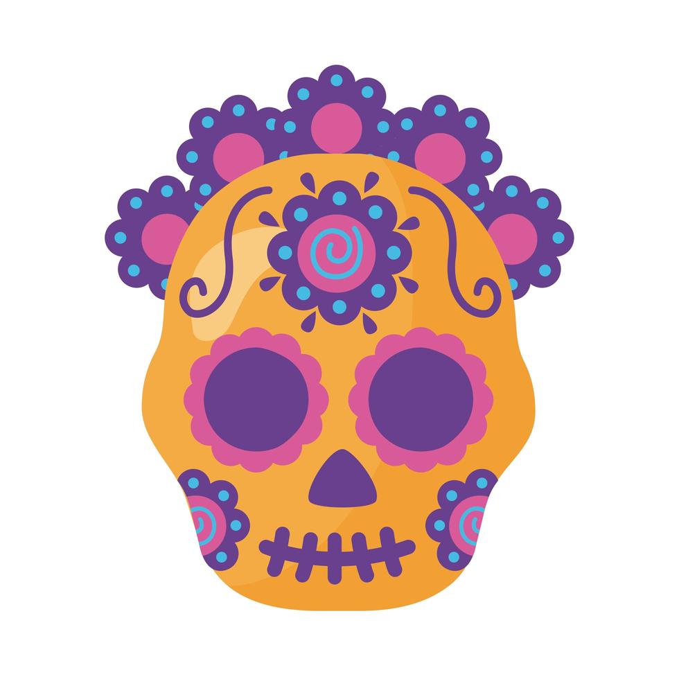 testa di teschio messicano tradizionale con fiori in stile dettagliato vettore