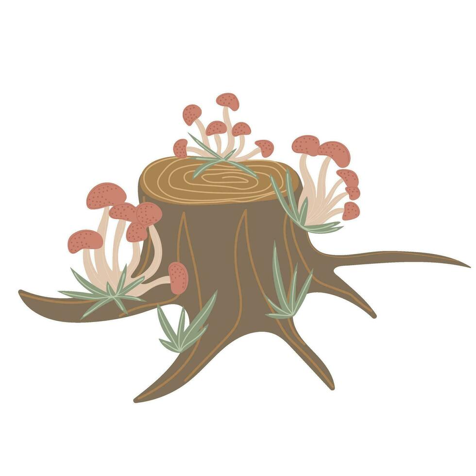 semplice albero ceppo con fungo. mano disegnato stilizzato elemento per autunno decorativo design vettore