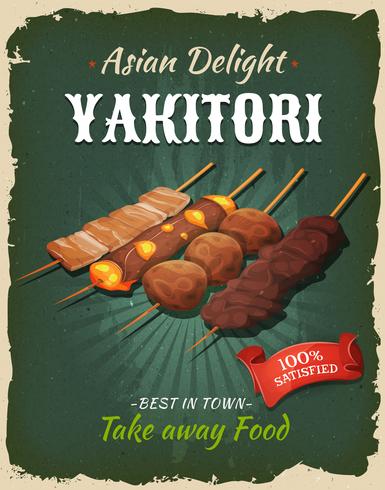 Retro giapponese Yakitori Spiedini Poster vettore