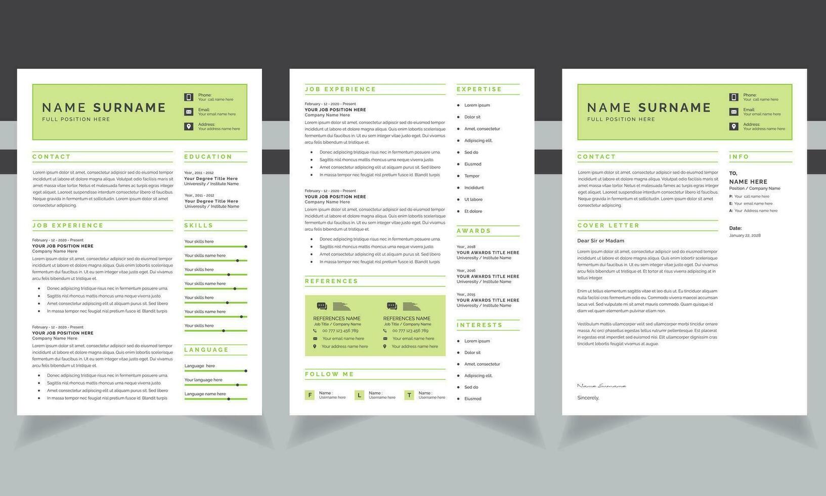 profilo curriculum vitae verde colore CV design modello disposizione vettore