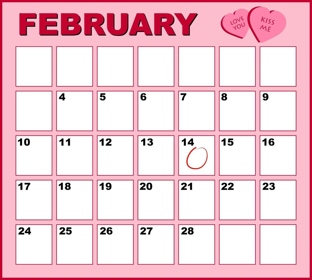 calendario di san valentino vettore