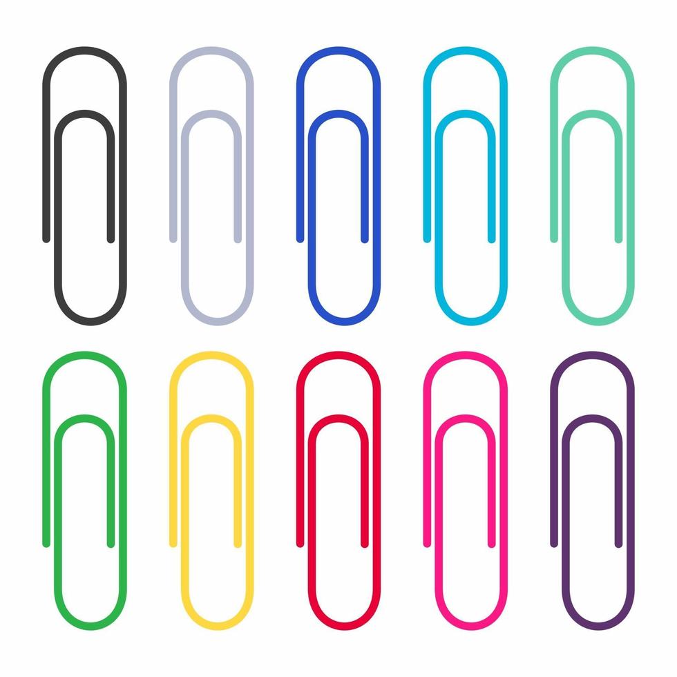 Ufficio multicolore clip di carta stile piatto illustrazione vettoriale set isolato su sfondo bianco