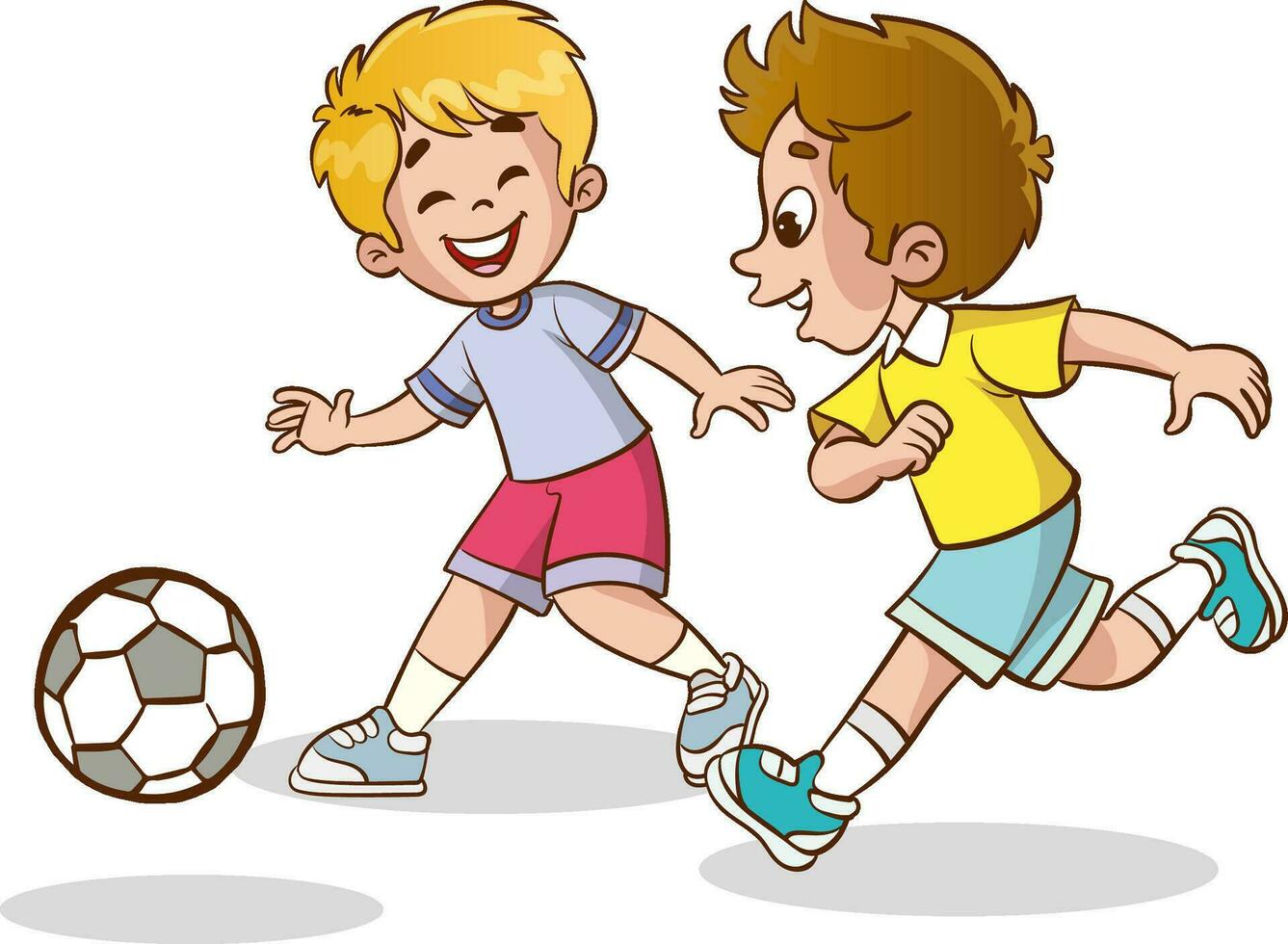 vettore illustrazione di bambini giocando calcio isolato