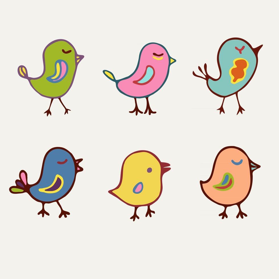 collezione di uccelli di uccelli colorati dei cartoni animati di line art vettore