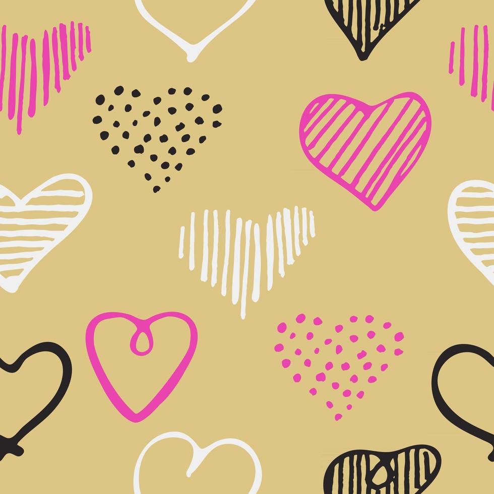 amore seamless pattern romantico doodle cuori unici vettore