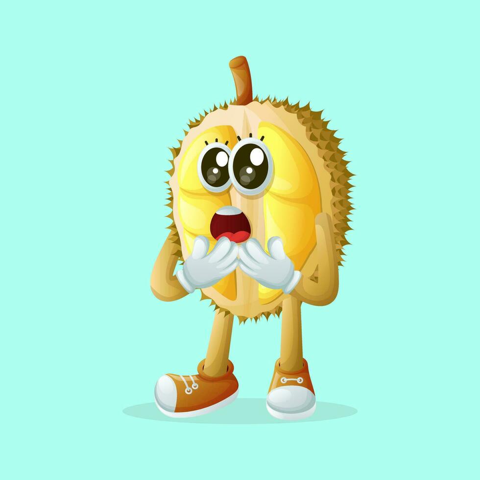 carino durian personaggio con un' sorpreso viso e Aperto bocca vettore