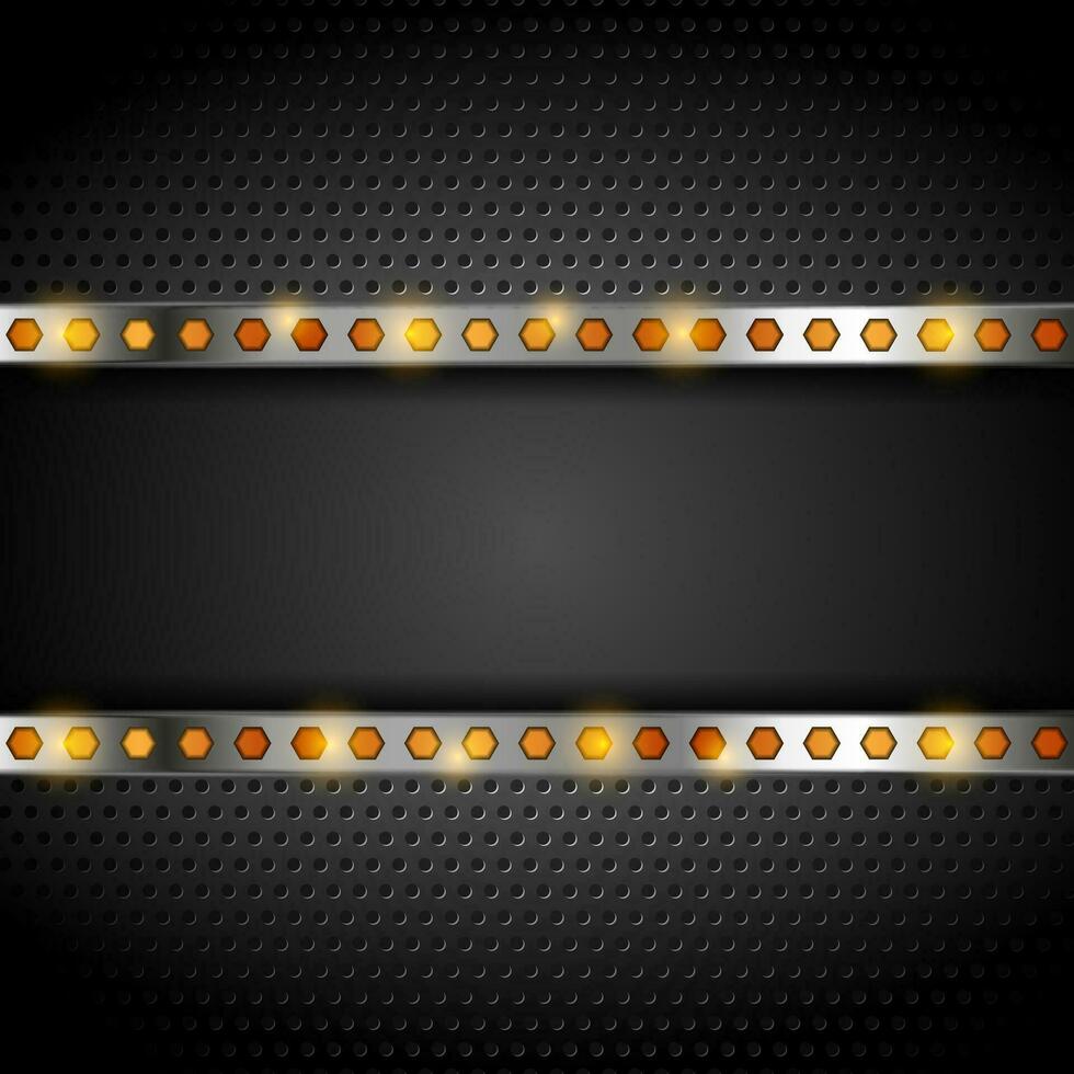 tecnologia metallico perforato sfondo con arancia esagoni vettore
