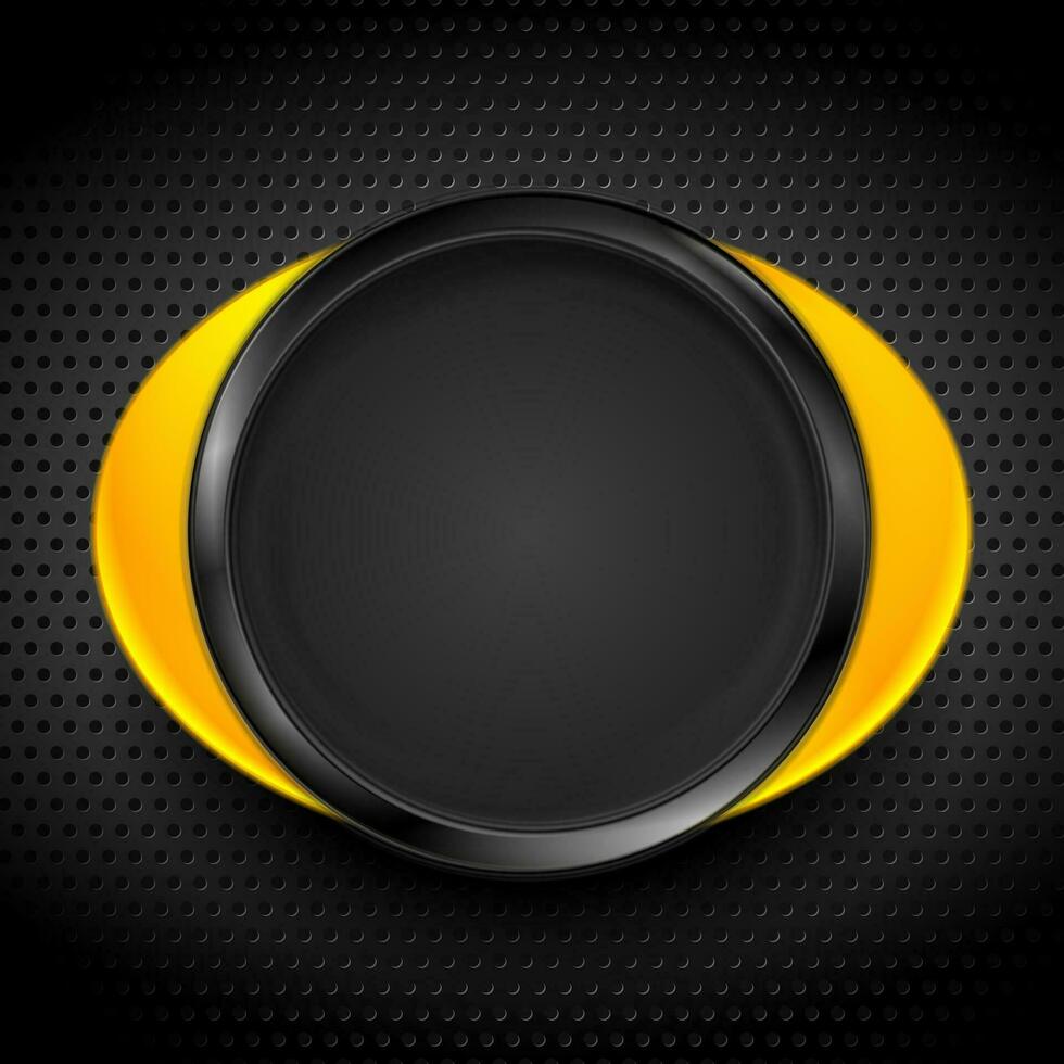 giallo nero lucido cerchio telaio su buio perforato sfondo vettore