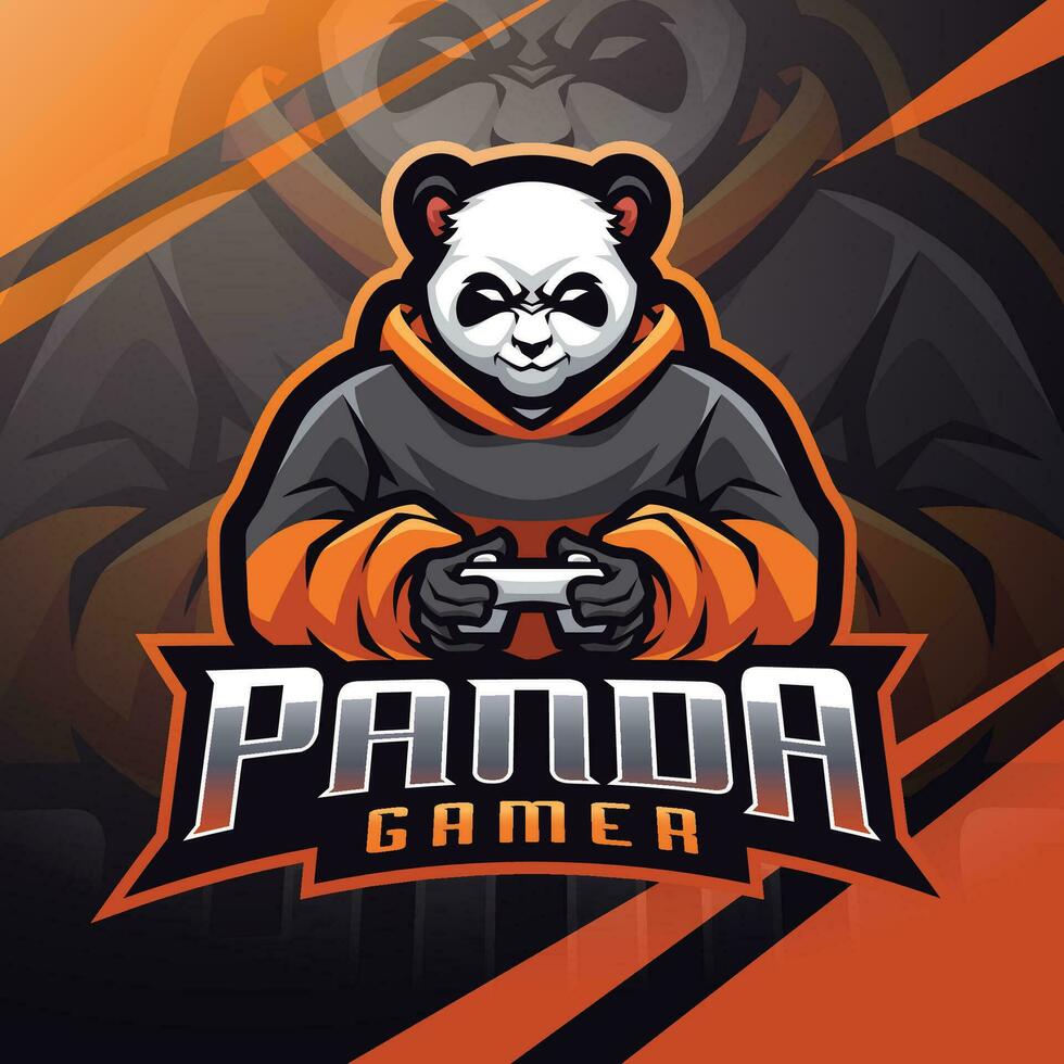 panda gamer esport portafortuna logo design vettore