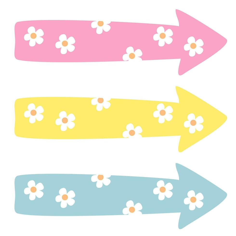tre colorato frecce con fiori su loro vettore