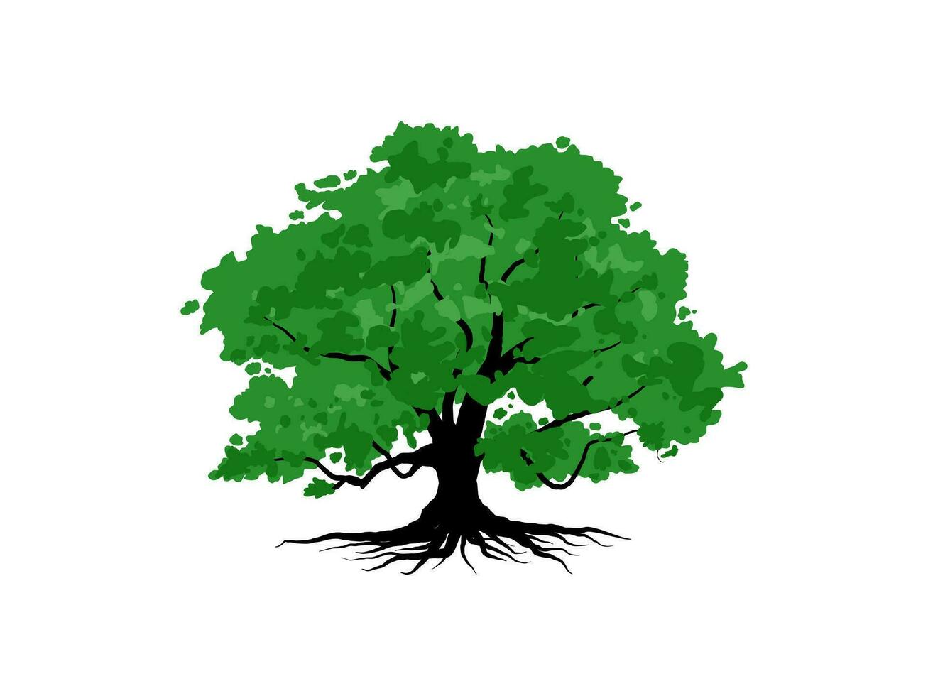 alberi e radice con verde le foglie Guarda bellissimo e rinfrescante. albero e radici logo stile. vettore