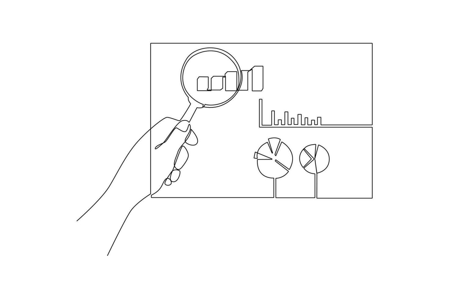 continuo uno linea disegno attività commerciale concetti di analisi, pianificazione, marketing ricerca, opera comunicazione, obbiettivo impostazioni. singolo linea disegnare design vettore grafico illustrazione.