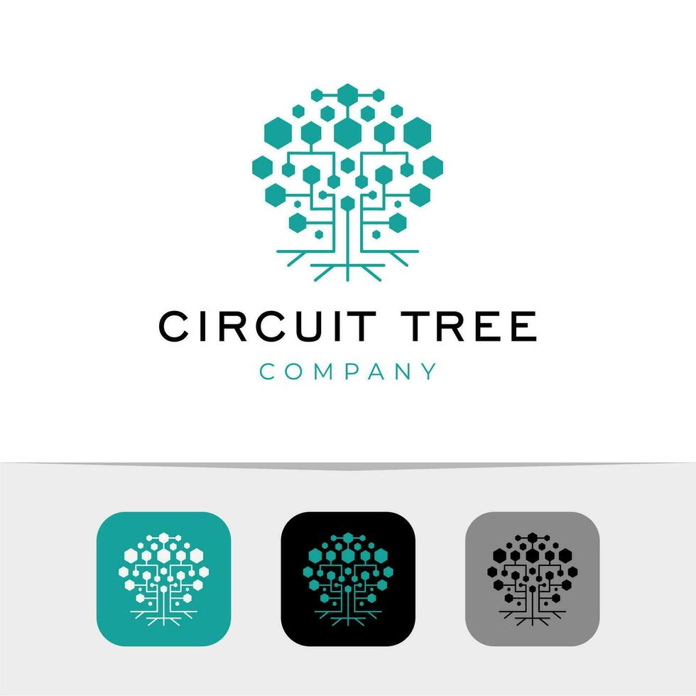 Tech albero digitale logo design vettore icona. albero connessione logo