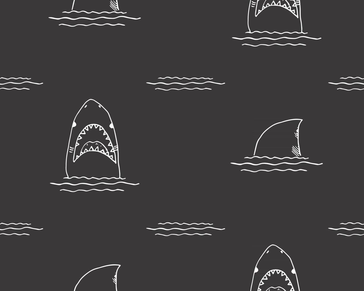 modello senza cuciture di squalo, squalo scarabocchio abbozzato disegnato a mano, illustrazione vettoriale