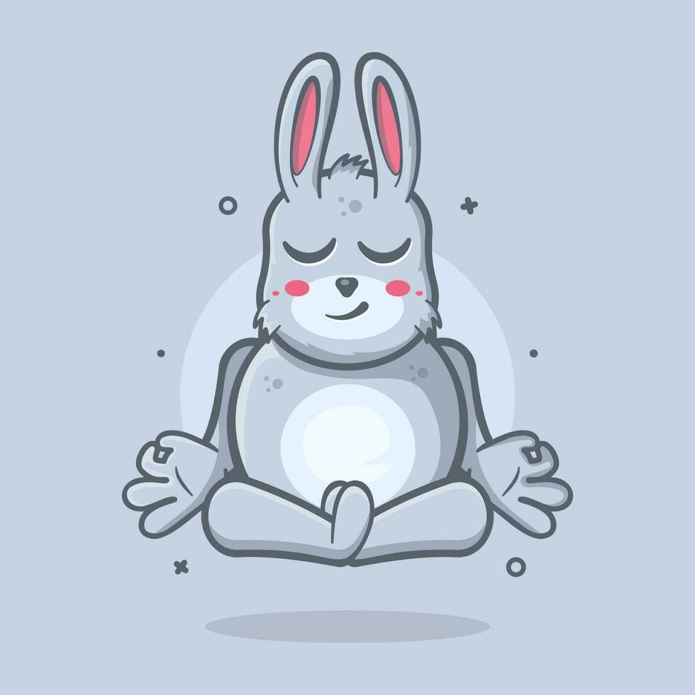 calma coniglio animale personaggio portafortuna con yoga meditazione posa isolato cartone animato nel piatto stile design vettore