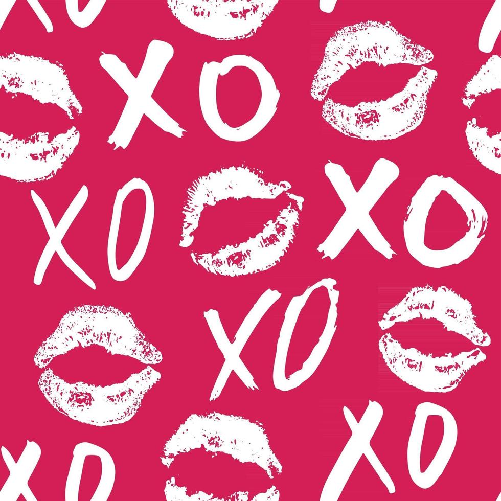 xoxo pennello lettering segni seamless pattern, grunge abbracci calligrafici e frase baci, simboli xoxo abbreviazione gergo internet, illustrazione vettoriale isolato su sfondo bianco