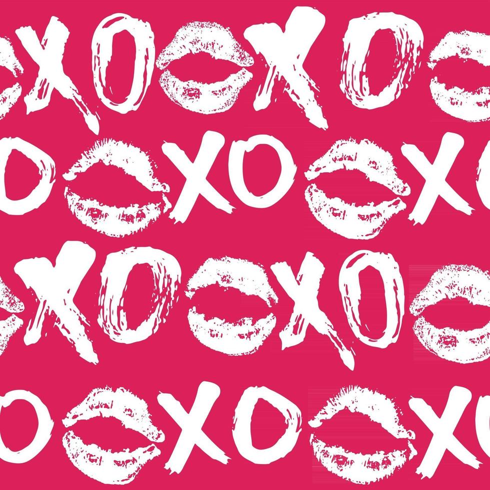 xoxo pennello lettering segni seamless pattern, grunge abbracci calligrafici e frase baci, simboli xoxo abbreviazione gergo internet, illustrazione vettoriale isolato su sfondo bianco