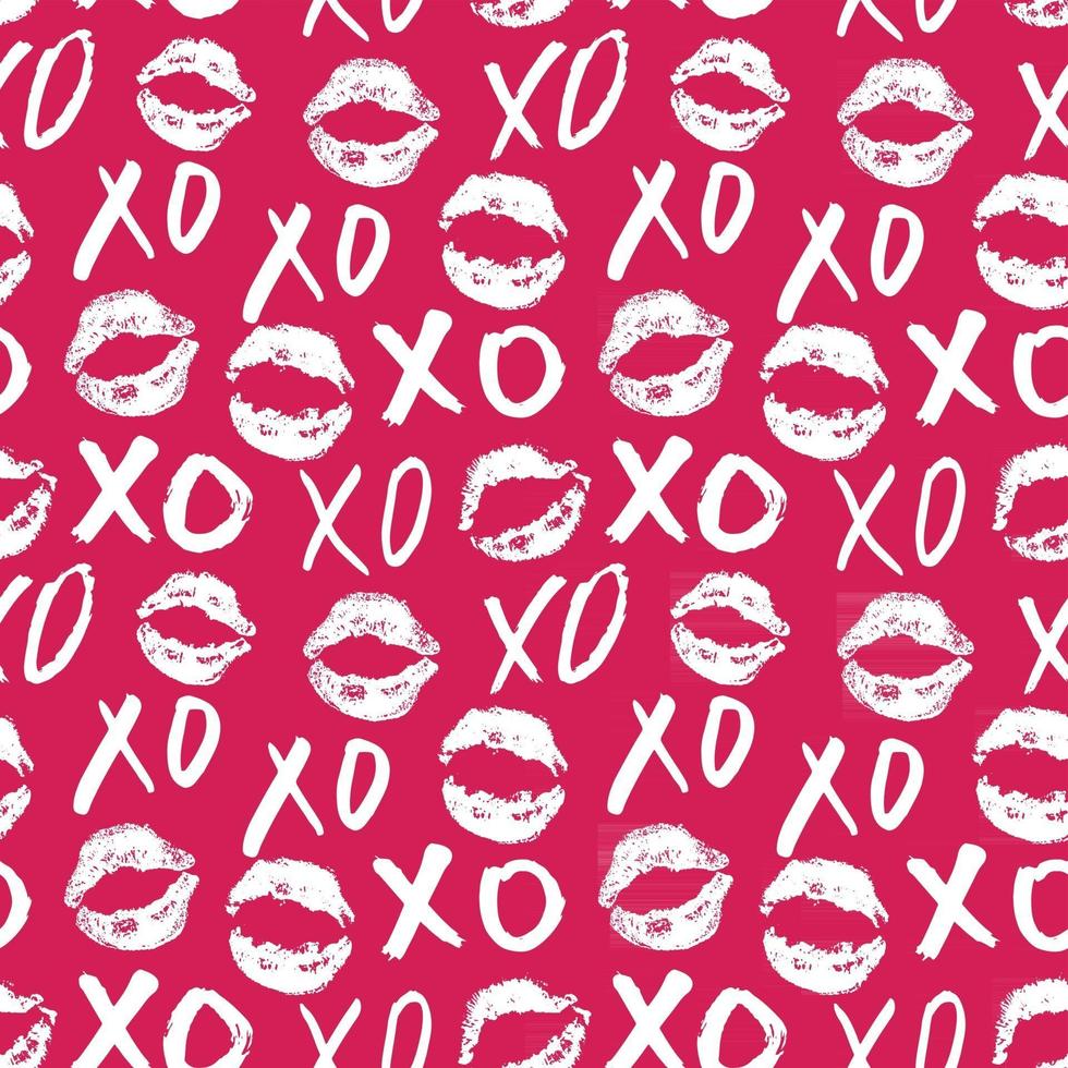 xoxo pennello lettering segni seamless pattern, grunge abbracci calligrafici e frase baci, simboli xoxo abbreviazione gergo internet, illustrazione vettoriale isolato su sfondo bianco