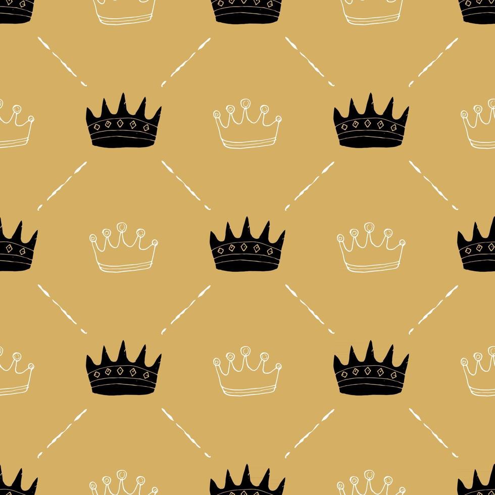 corona seamless pattern, disegnati a mano royal doodles sfondo, illustrazione vettoriale