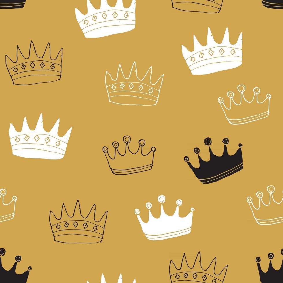 corona seamless pattern, disegnati a mano royal doodles sfondo, illustrazione vettoriale