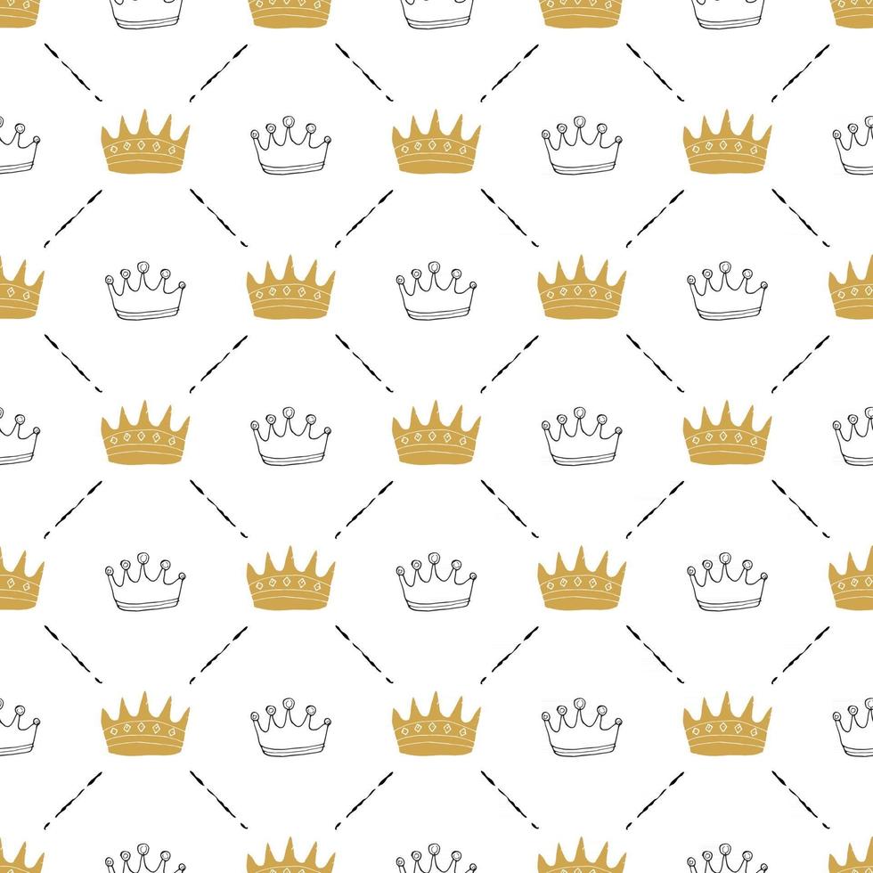corona seamless pattern, disegnati a mano royal doodles sfondo, illustrazione vettoriale