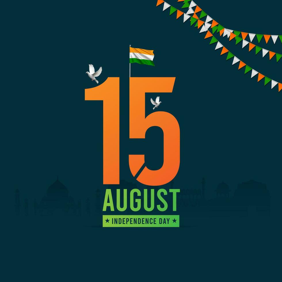15 agosto indiano indipendenza giorno 76 ° celebrazione vettore