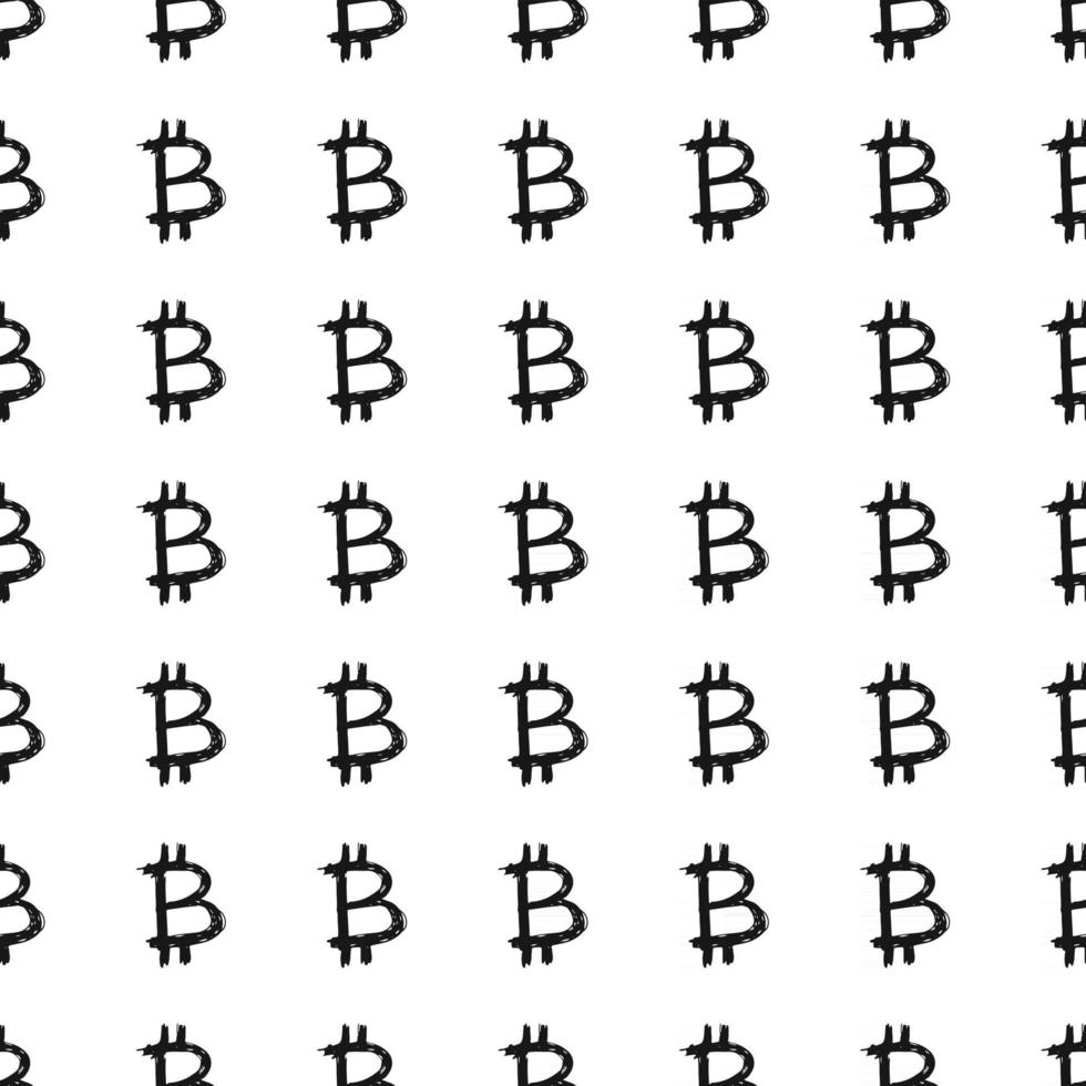 bitcoin segno icona pennello lettering seamless pattern, grunge simboli calligrafici sfondo, illustrazione vettoriale