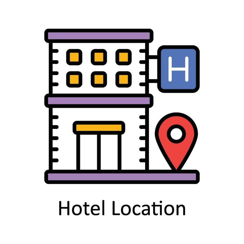 Hotel Posizione vettore riempire schema icona design illustrazione. carta geografica e navigazione simbolo su bianca sfondo eps 10 file