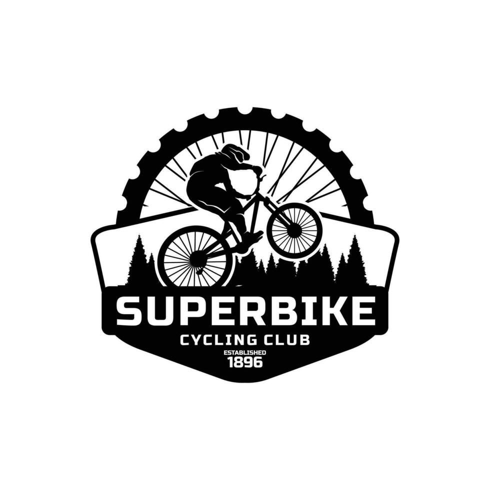 montagna bicicletta logo, montagna bicicletta silhouette logo, sport bicicletta e montagna emblema vettore