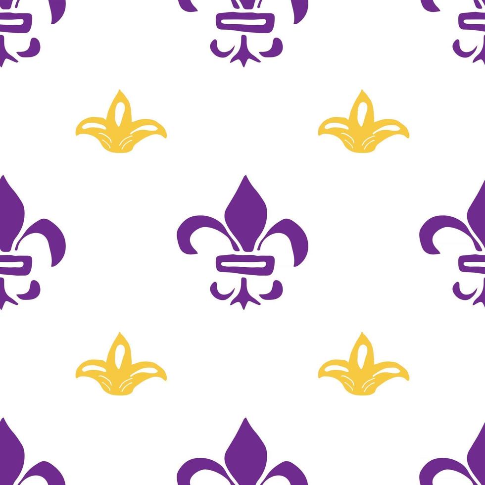 Mardi Gras seamless pattern illustrazione vettoriale. elementi di vacanza doodle abbozzato disegnato a mano e simboli reali, illustrazione vettoriale