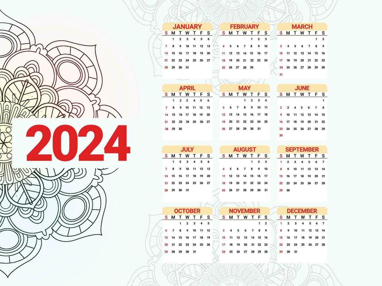 calendario 2024 con mandala vettore