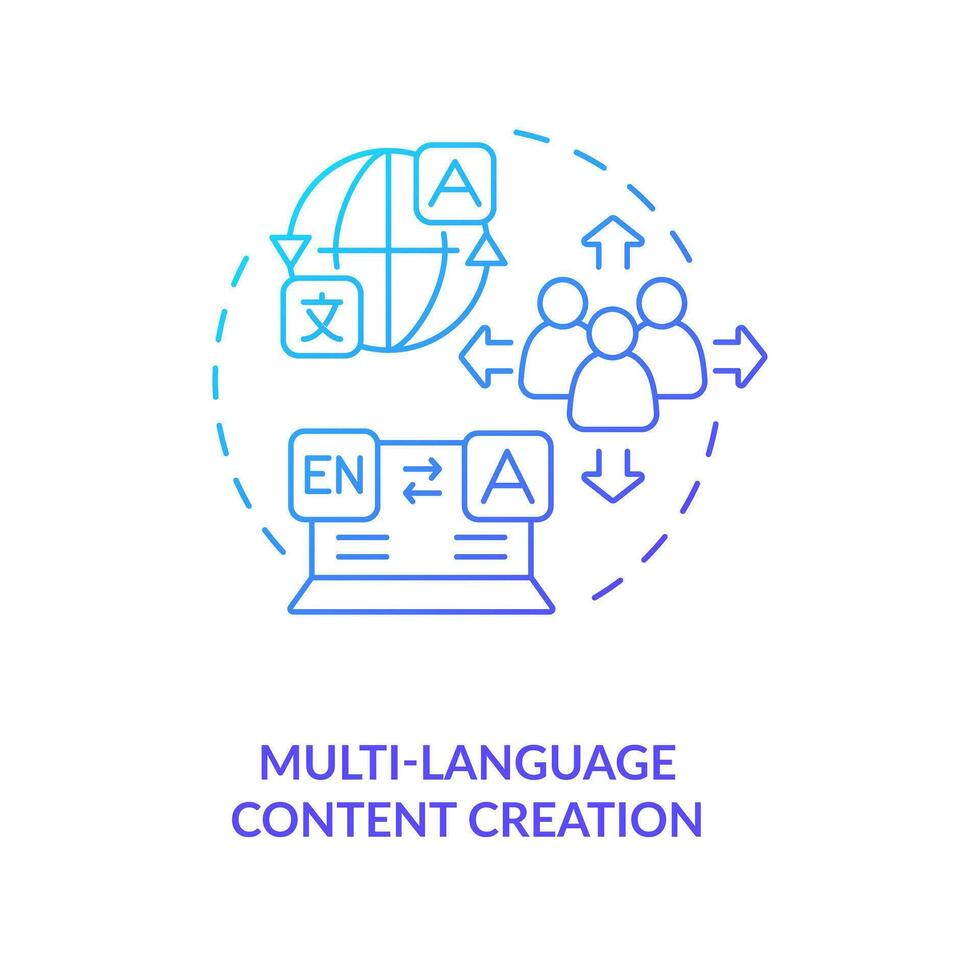 multi lingua soddisfare creazione blu pendenza concetto icona. tradotto versioni di pagine. internazionale luogo astratto idea magro linea illustrazione. isolato schema disegno vettore