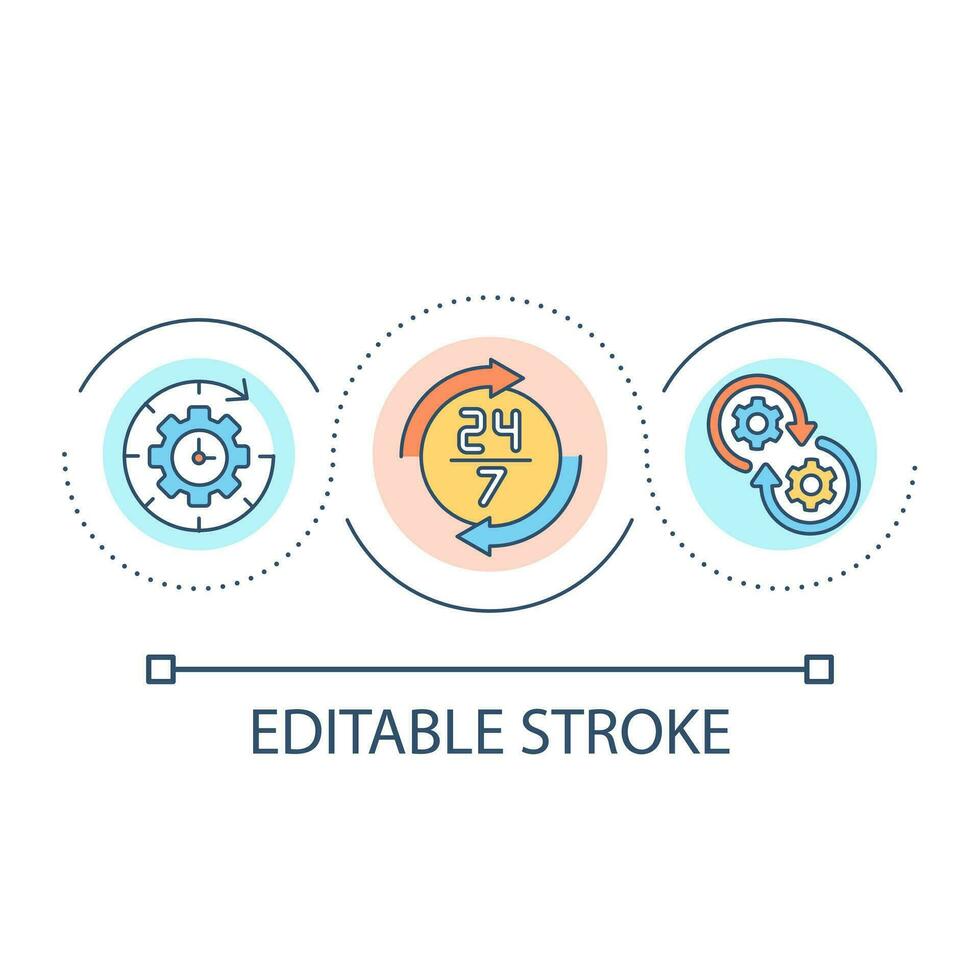 in giro orologio programma ciclo continuo concetto icona. quotidiano accesso. non fermare Lavorando. orario ottimizzazione astratto idea magro linea illustrazione. isolato schema disegno. modificabile ictus vettore