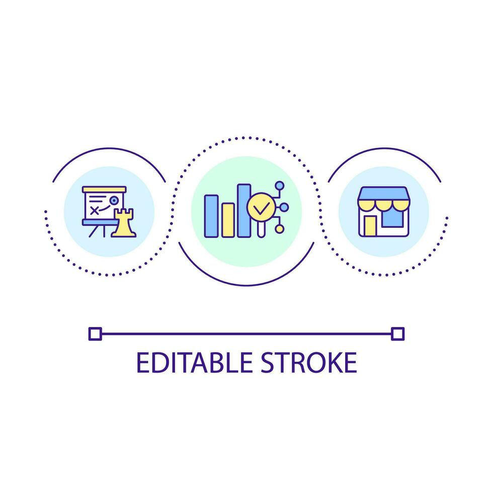 edificio attività commerciale strategia ciclo continuo concetto icona. produttivo mercato trasformazione. efficace strategie astratto idea magro linea illustrazione. isolato schema disegno. modificabile ictus vettore