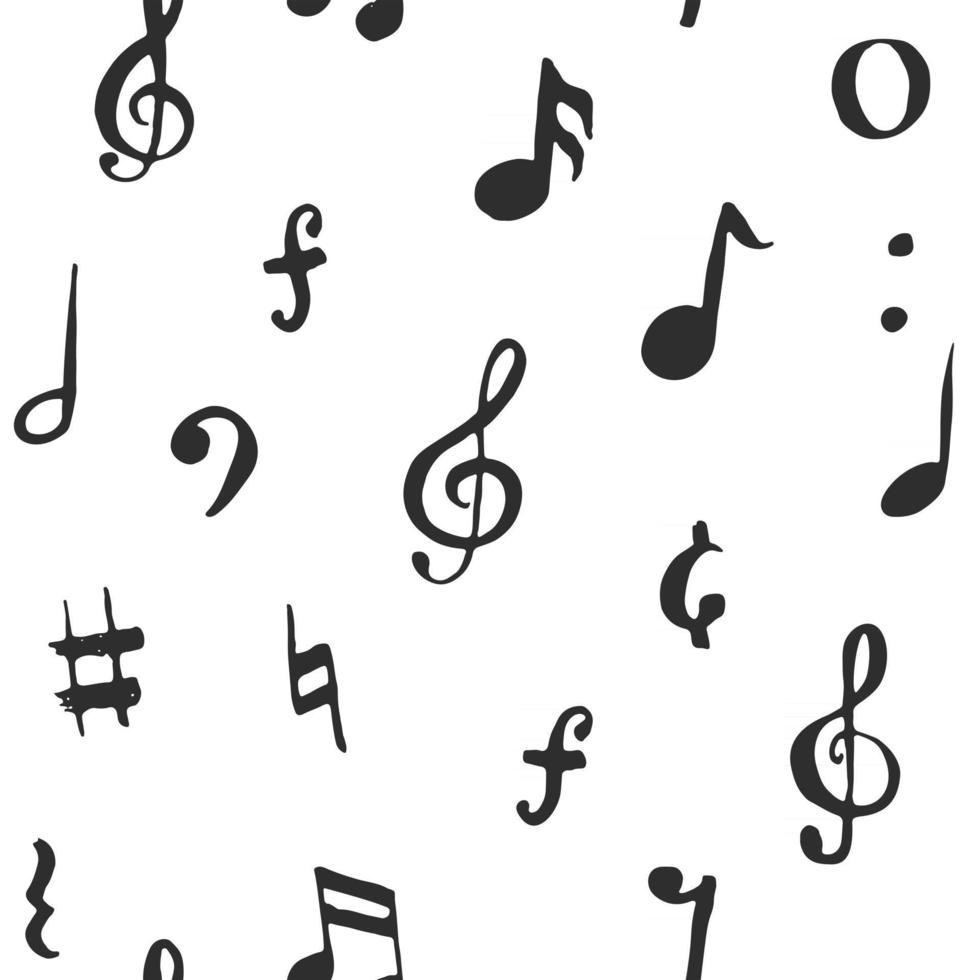 illustrazione di vettore del modello senza cuciture della nota di musica. simboli di note musicali di doodle abbozzato disegnato a mano