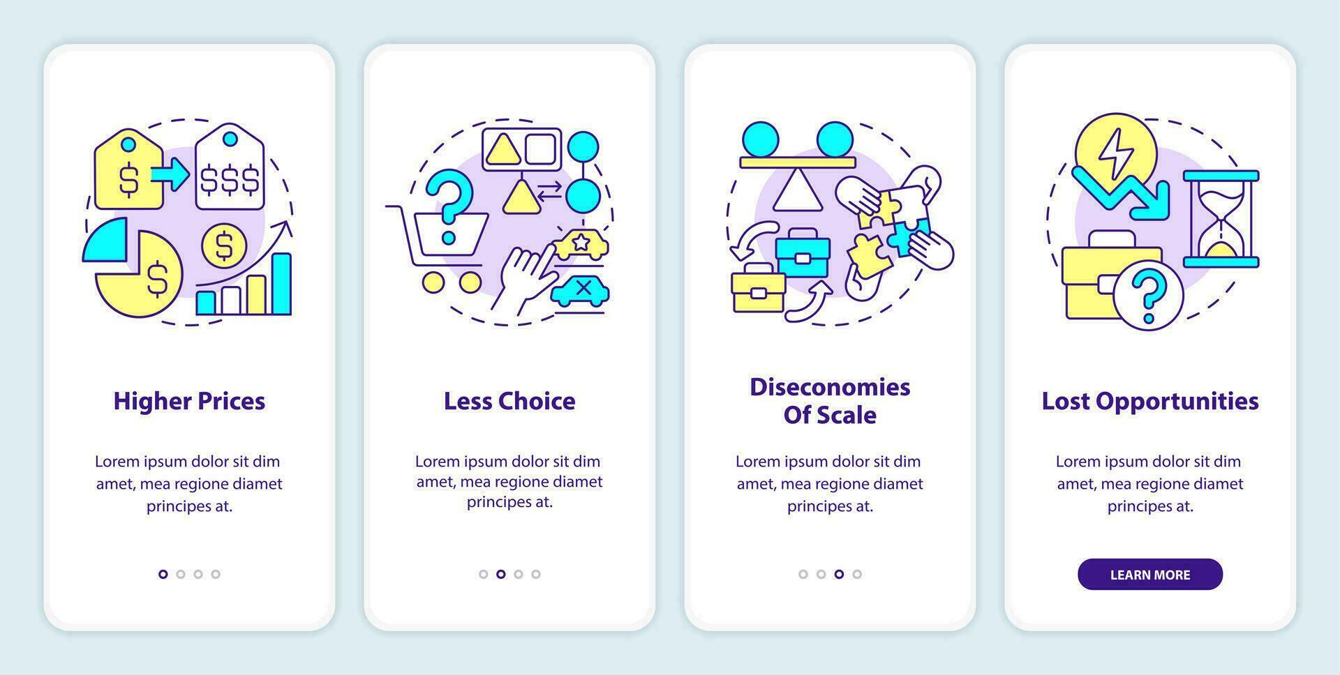 svantaggi di fusioni onboarding mobile App schermo. più alto prezzi Procedura dettagliata 4 passaggi modificabile grafico Istruzioni con lineare concetti. ui, ux, gui modello vettore