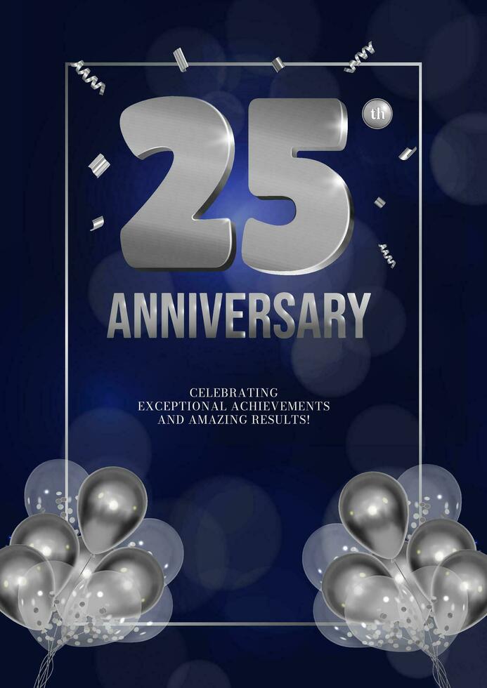 anniversario celebrazione aviatore argento numeri buio sfondo design con realistico palloncini 25 vettore