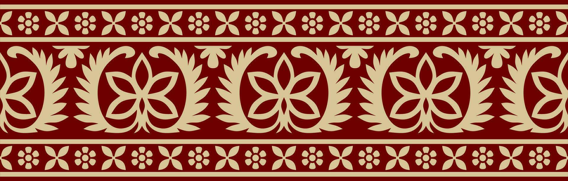 vettore senza soluzione di continuità oro e rosso indiano nazionale ornamento. etnico infinito pianta confine. fiori telaio. papaveri e le foglie