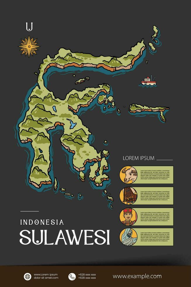 sulawesi Indonesia mappe illustrazione. Indonesia isola design disposizione vettore