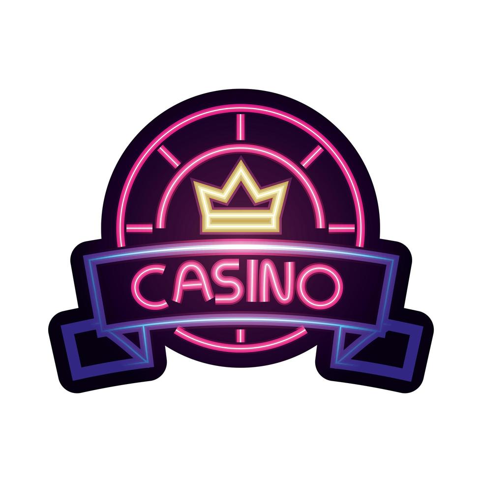 chip del casinò con corona d'azzardo insegna al neon incandescente vettore