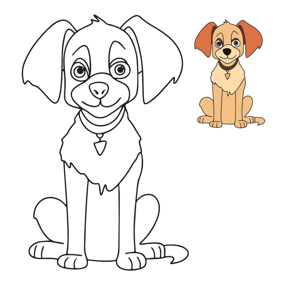 cane colorazione pagina, tagliare cane personaggio per colorazione libro. cucciolo schema. cartone animato poco cane. colorazione libro. cartone animato vettore illustrazione