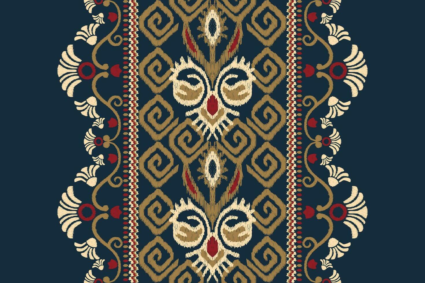 ikat floreale paisley ricamo su Marina Militare blu sfondo.ikat etnico orientale modello tradizionale.azteco stile astratto vettore illustrazione.disegno per trama, tessuto, abbigliamento, avvolgimento, decorazione, pareo.