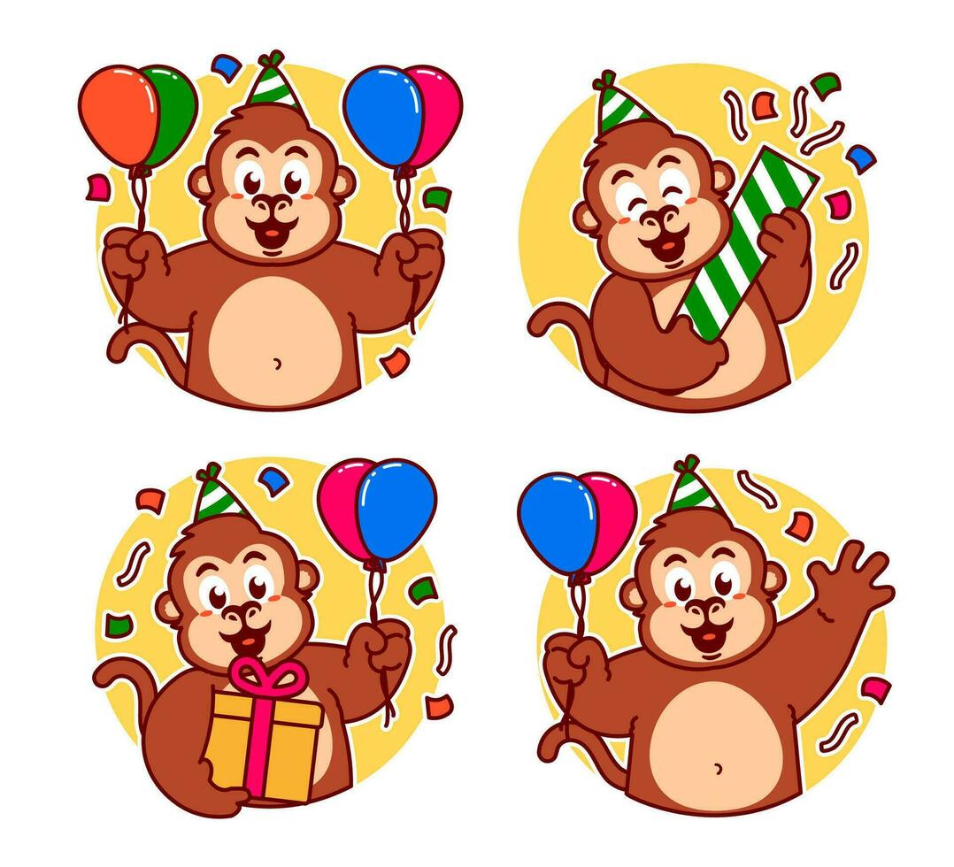 compleanno scimmia cartone animato adesivi vettore