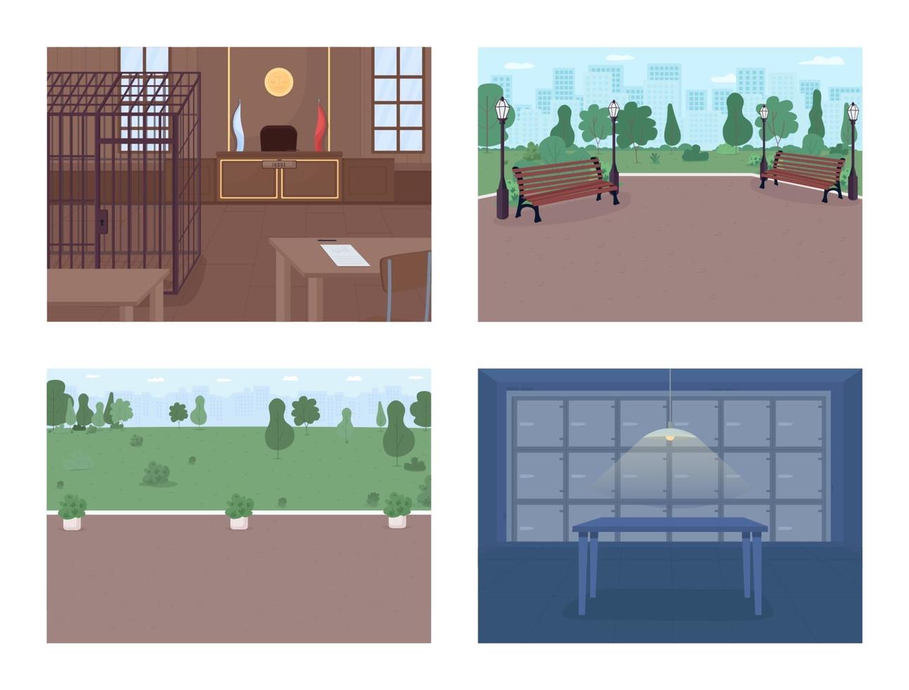 set di illustrazioni vettoriali a colori piatti delle strutture del dipartimento di polizia