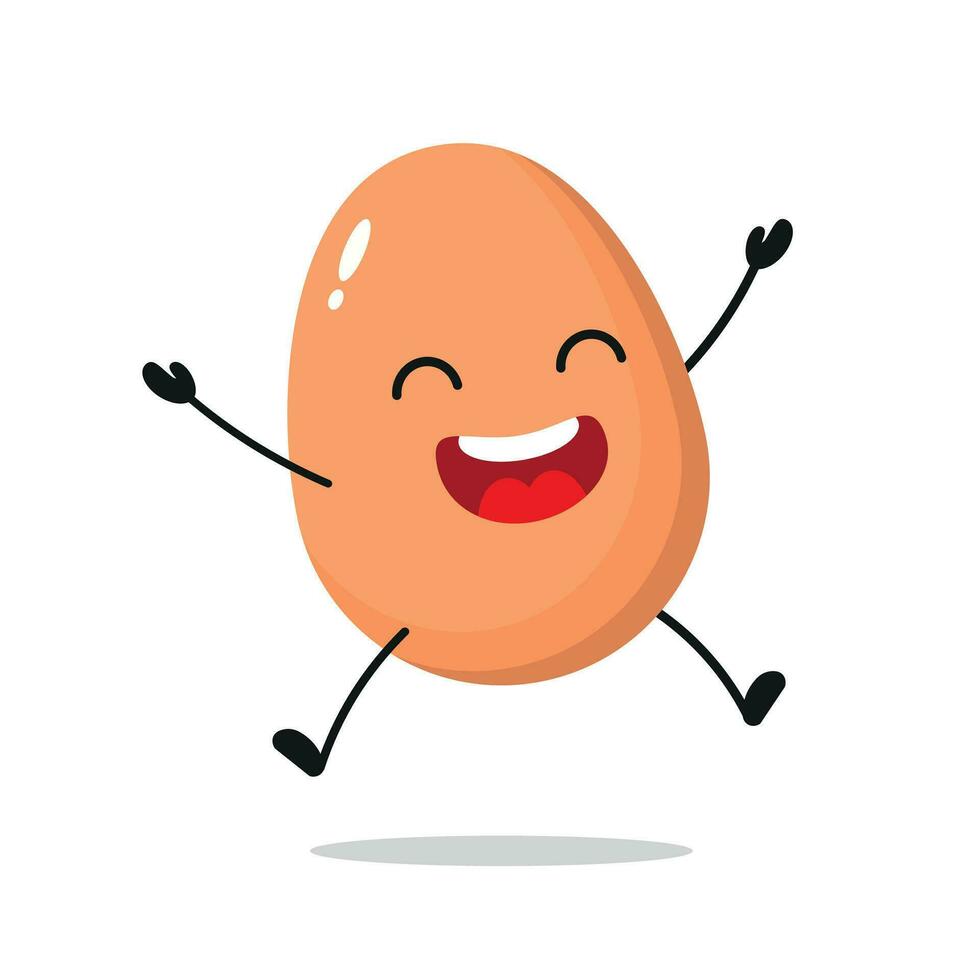 carino contento uovo carattere. divertente saltare uovo cartone animato emoticon nel piatto stile. pulcino emoji vettore illustrazione