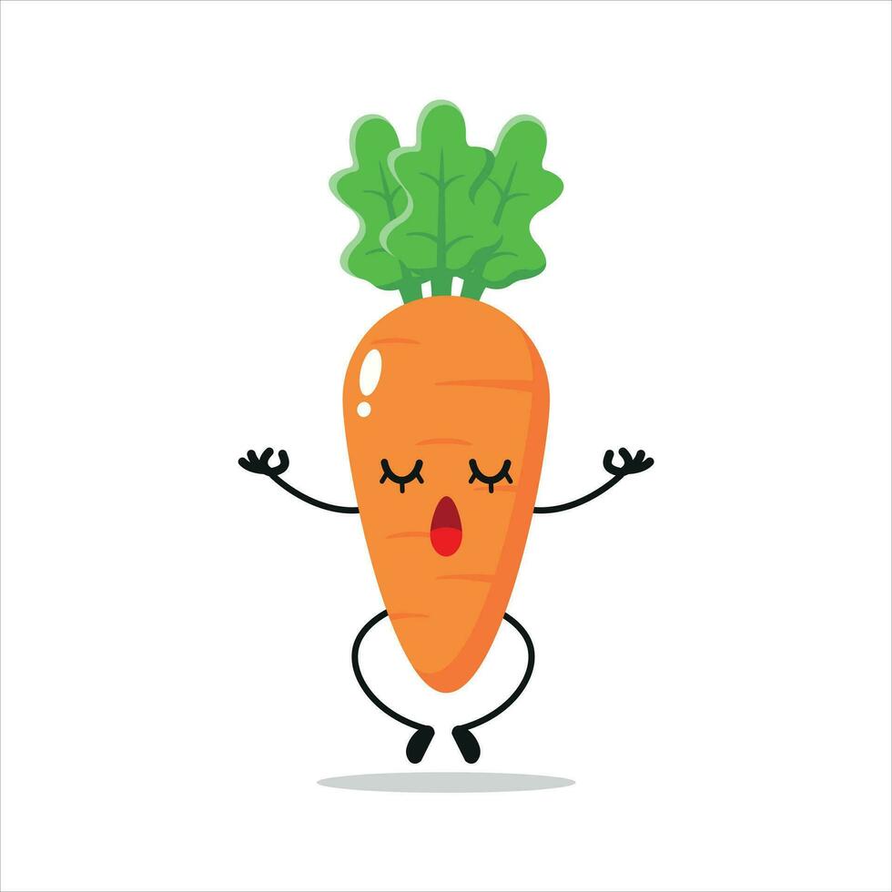carino rilassare carota carattere. divertente yoga carota cartone animato emoticon nel piatto stile. verdura emoji meditazione vettore illustrazione